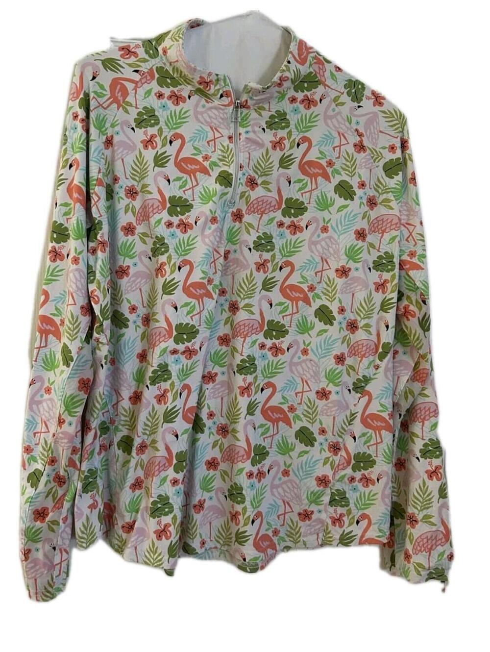 Sport Haily Size 2XL Women’s  Flamingo Tropical Print on White Pullover Top